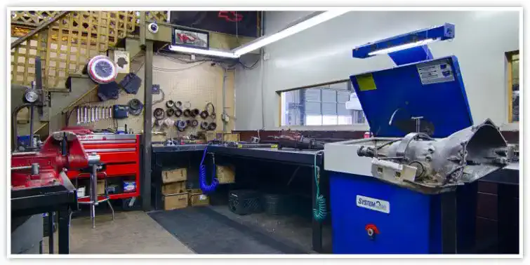 Clean transmission repair and rebuild area at Econo Transmission